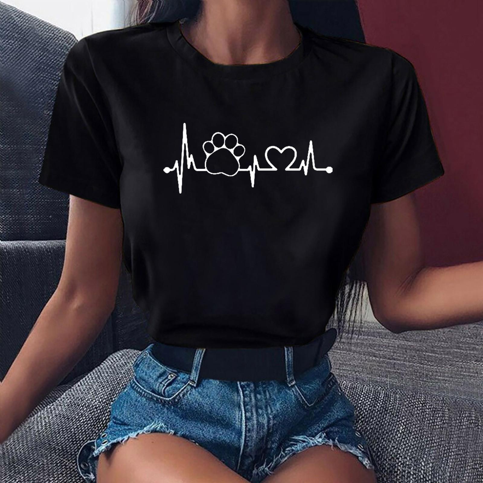 

Women s Sexy Fashion T-shirt Casual Short-sleeved Summer Printed Tops L чёрный