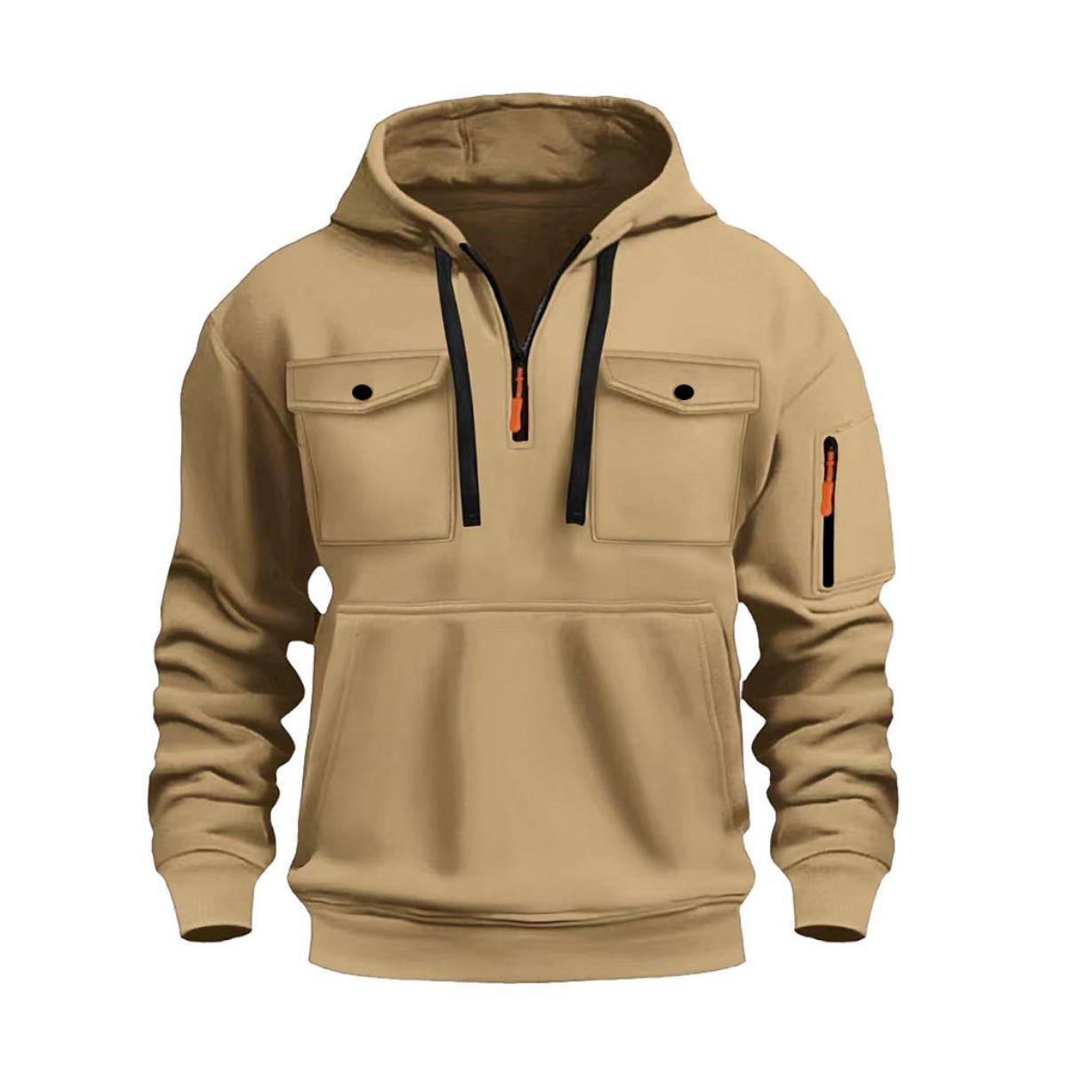 Мужская теплая флисовая толстовка с капюшоном - Дизайн с нагрудным карманом Топ с длинными рукавами Энергичный стиль Спортивная одежда устойчивая к холоду L хаки 1990₽