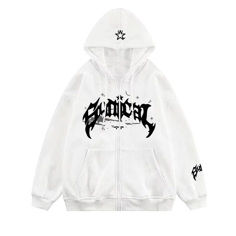 Suéter retro americano con cremallera sudadera gótica con estampado de letras y estrellas chaqueta casual una pieza