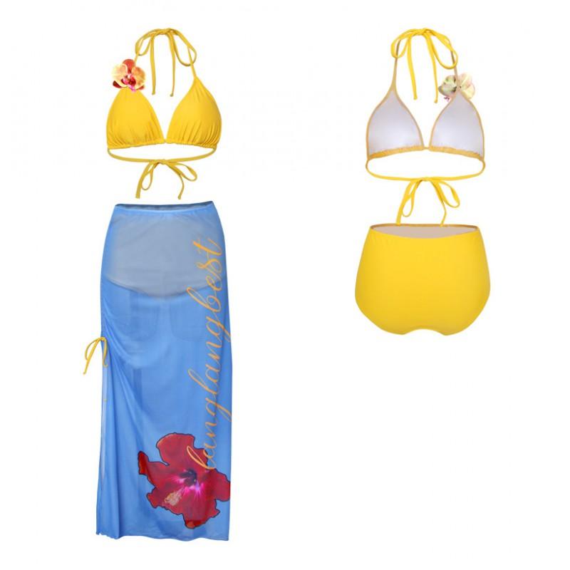 Womens Plus Size 4-Piece Swimsuit Set With Padded Bra Top High-Waisted Bottoms Floral Print Slimming Fit Hot