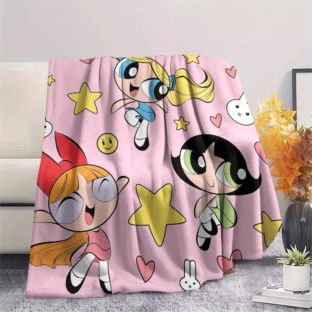 

Pink Powerpuff Girls flannel blanket, sweet for home bedroom, great gift for cartoon lovers 75x90cm