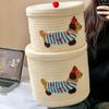 Cotton Rope Storage Basket With Lid Desk Living Room Kids Toys Remote Controllers Stationery Small Items Dog Shape Organizer