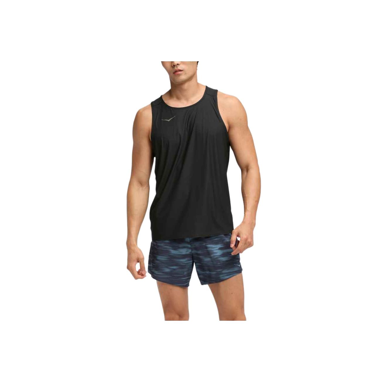 Hoka One One Round Neck Solid Color Sleeveless Loose Breathable Cool Vest Men tops 1175770-BLK S