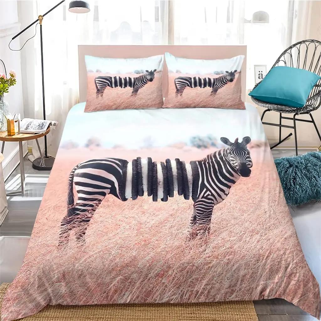 Colorful Zebra Print Duvet Cover For Kids Girls Teens Beautiful Colorful Animals Theme Bedding Graphic Graffiti Art Decorative