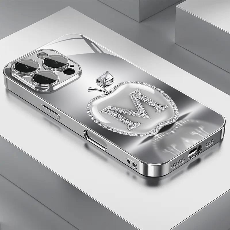 

Silver Letter M For Apple Pattern Electroplated Phone Case For Samsung Galaxy S25 S24 S23 Ultra Plus FE Tempered Glass Cover Galaxy S23+