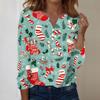 Women's Fashion Casual V-Neck Long Sleeve Decorative Button Christmas Print Top
