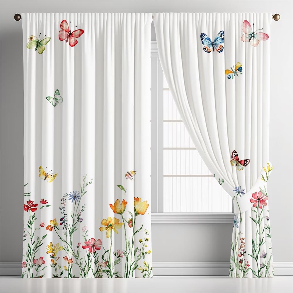 2PCS Digital Printed Curtains, Colorful Butterflies Flying Insect Nature, Window Drapes for Living Room Bedroom Home Decoration
