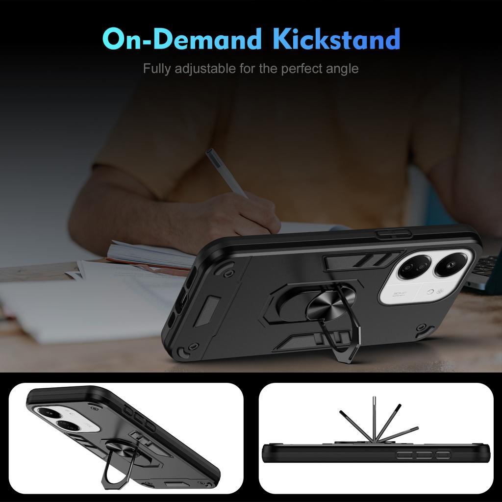 For Xiaomi Redmi 13C 5G/13C 4G/13R 5G/Poco C65 4G/Poco M6 5G Case PC+TPU Drop Defend Phone Cover with Ring Kickstand