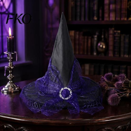 Atmungsaktives Hexenkostüm Gotischer Hut für Damen, 15 Zoll Zauberer Cosplay Oxford-Stoff Spitzes Zubehör Halloween-Kostüm, Party, Maskerade, Karneval,