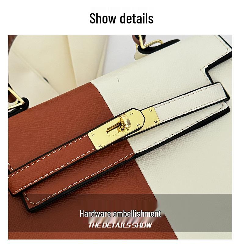 Color Block Kelly Bag: Trendy Two-Tone, Large Capacity, Versatile Shoulder & Crossbody Bag for Work Commute.