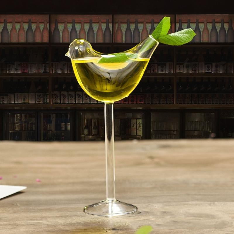 Decorative Bird Wine Glass, Clear Stemmed Goblet with Wide Bowl and Long Stem for Juice Service, Home Dining, and Table Presentation