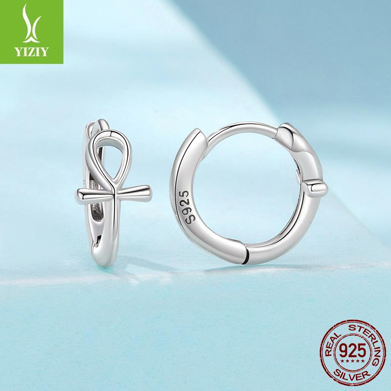 Personalized Wind S925 Sterling Silver Anka Cross Ear Buckle Cross-Border Simple Silver Earrings Earrings