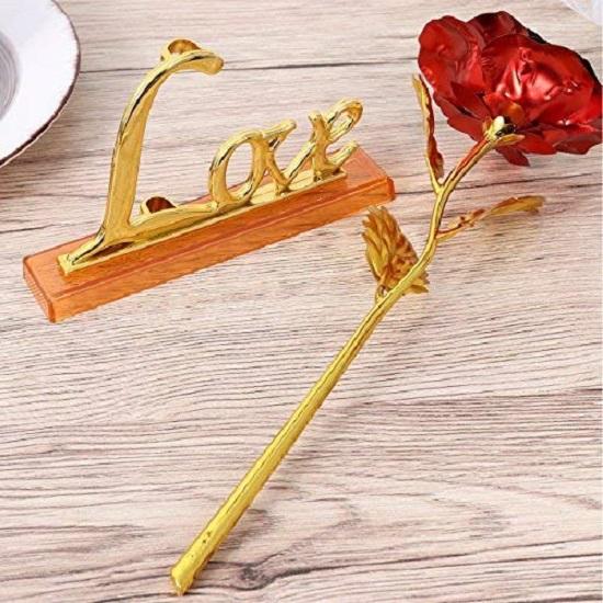 Red Rose Flower with Love Stand and Gift Box