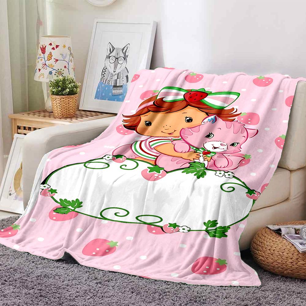 1Pc Strawberry Shortcake'S Sweet Adventure Blanket For Couch Bed Plush Cozy Fuzzy Blanket Super Soft Warm Blankets For Fall And Winter 0918257
