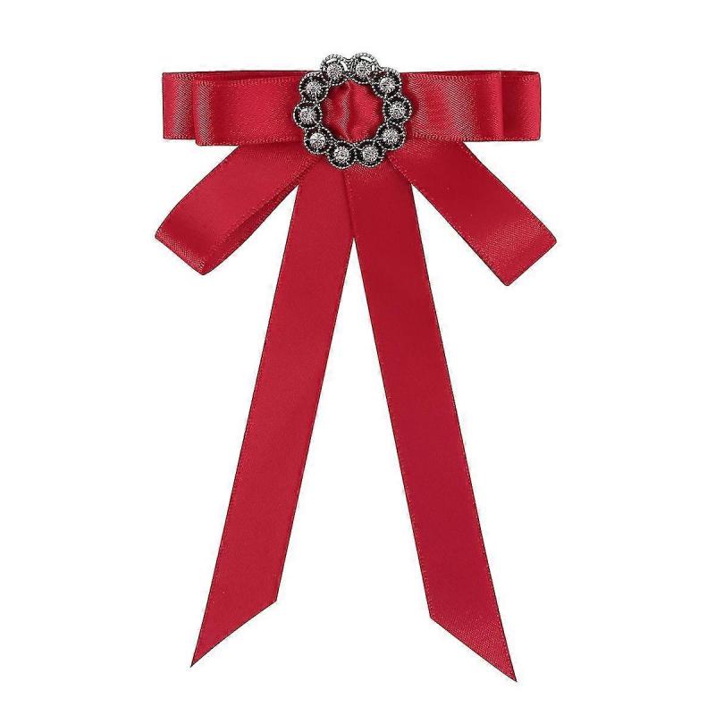 Bowknot Brooch Rhinestone Decorative Pin Cloth Retro Clothing Brooch for Woman (Red)