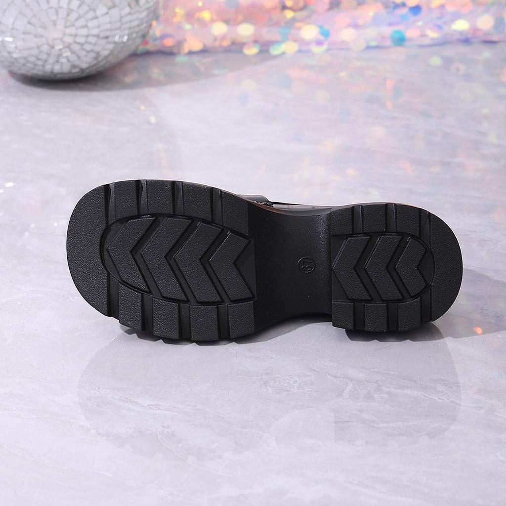 Loafers for Women – Spring New British Style Versatile Comfortable Slip-On Platform Leather Shoes, Round Toe Chunky Heel Casual Footwear