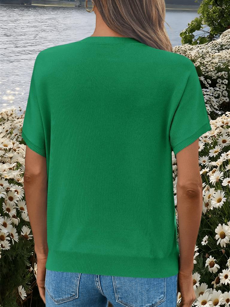 Maglione da Donna Leggero a Manica Corta in Maglia Girocollo Top Pullover Estivo