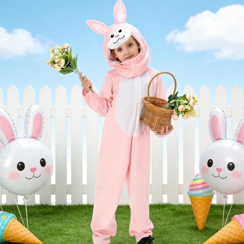 Osterhasen-Outfit für Kinder Weiches Polyester Ausführungskleidung Mit Halsaccessoire Für Bühnenauftritte Und Feiern