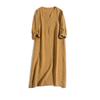 Summer New Loose Neck Five Quarter Sleeve Cotton Linen Dress for Women, Mid Length Skirt