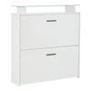 89.5*23*96.5cm Hallway Wardrobe Set 4-Piece with Mirror, 2 Hat Shelves and High Gloss Shoe Cabinet, with 8 Clothes Hooks, White