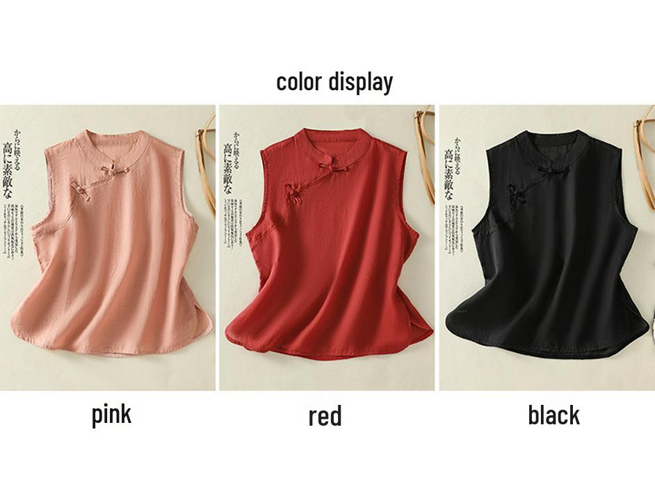 2025 Summer Women's Sleeveless Retro Button-Up Tank Top Jacket