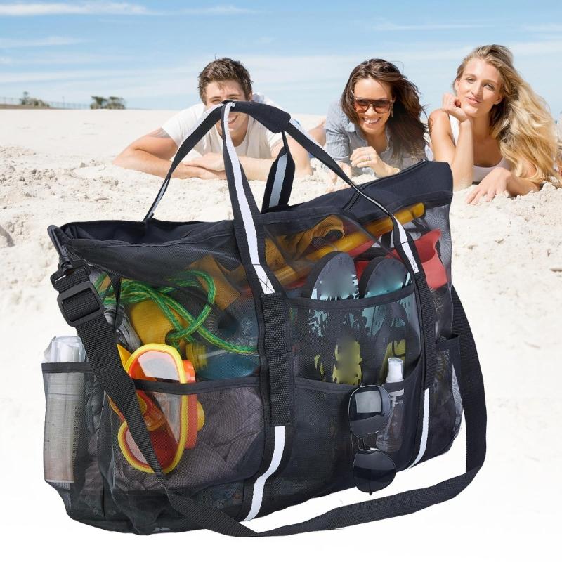 Large Mesh Beach Bag, XL Toy Tote Bag,Pool Picnic-Bag with Pockets Straps Gifts