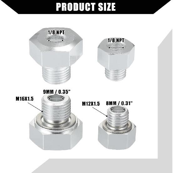 Oil Pressure Coolant Adapter Fitting Sensor Adapter for LS Series Engine/Front/Oil Pressure Sensor Adapter/Durable / 1 Set/Silver Tone