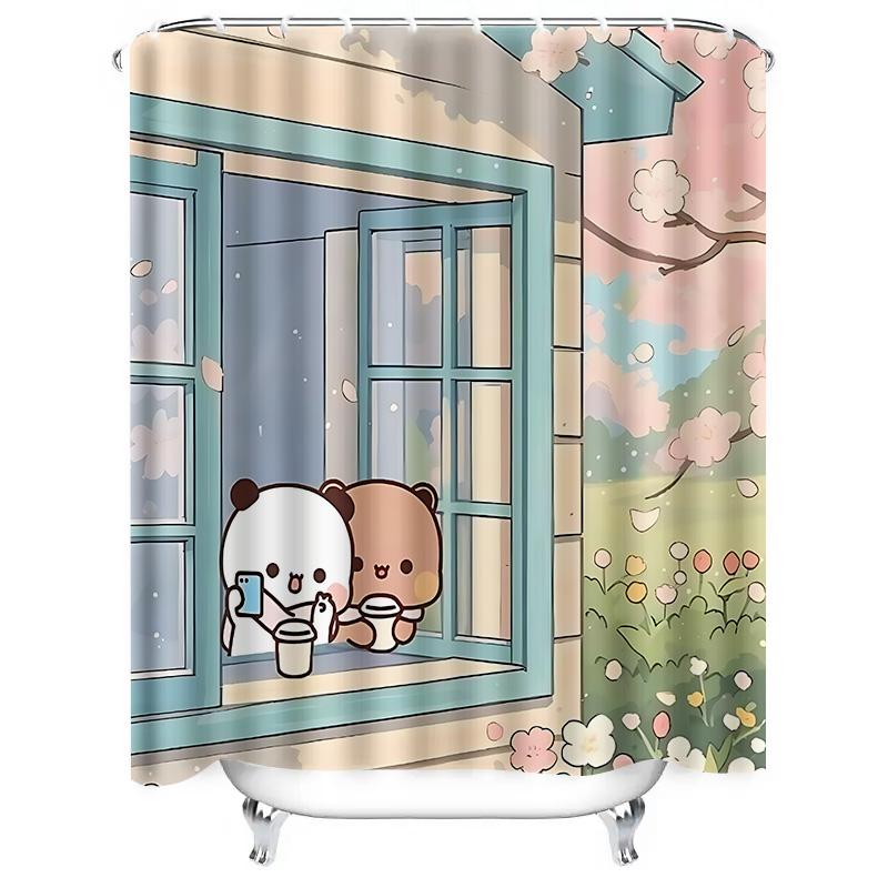 Cute Cartoon Animal Shower Curtain For Bathroom Decor - Whimsical Bears And Blossoms Design Waterproof Durable Elevate Space