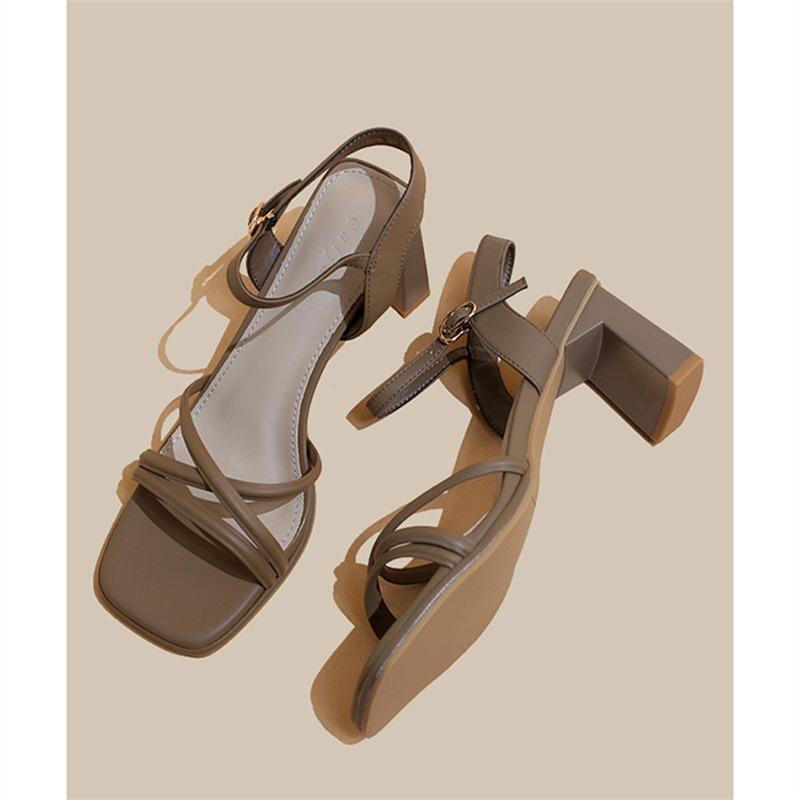 Temperament Thick Heel High Heels Women's White with Skirt One-word Buckle Sandals Women's Spring and Summer Middle Heel New Models