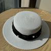 Retro French Pearl Flat Top Top Hat Women's Spring and Summer Travel Sunscreen Sunshade Straw Hat