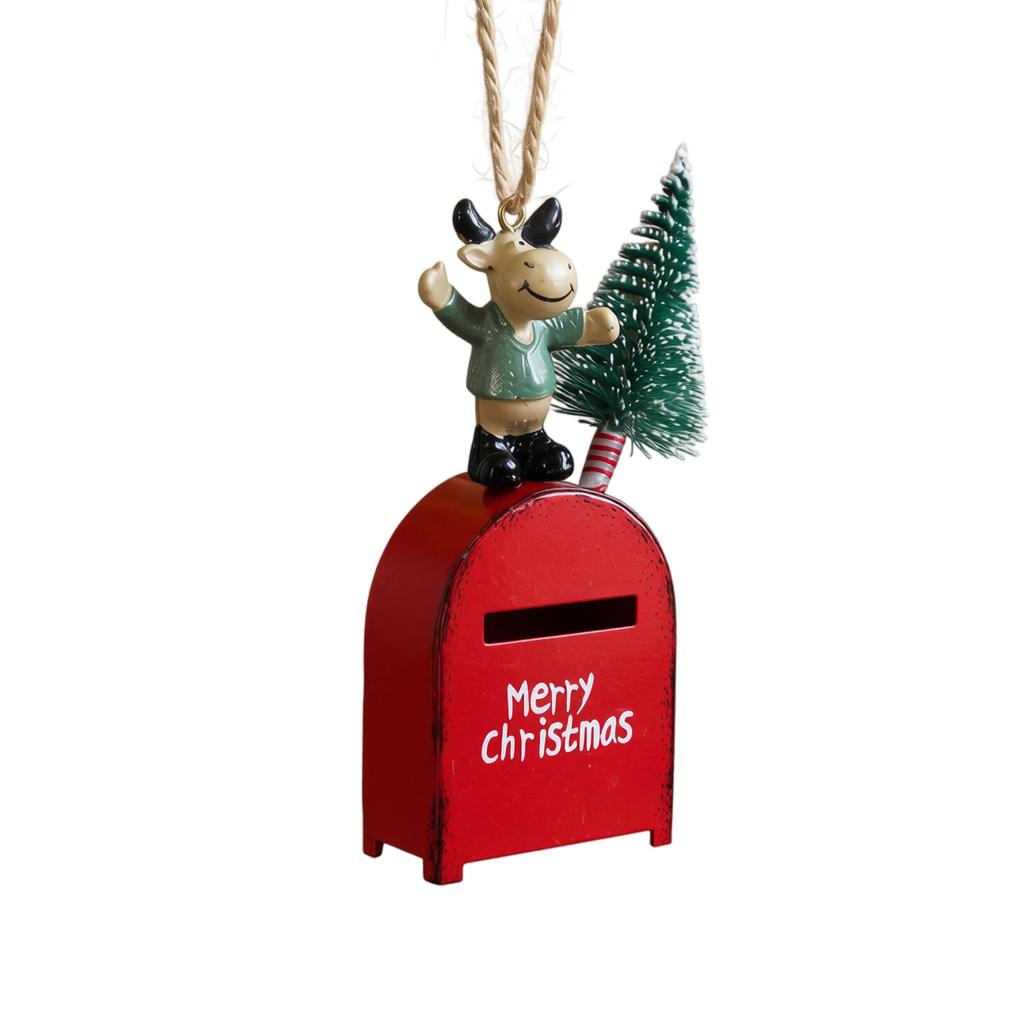 Vintage Wrought Painted Mailbox Hanging Ornament for Christmas Tree and Window Display, Retro Holiday Decoration