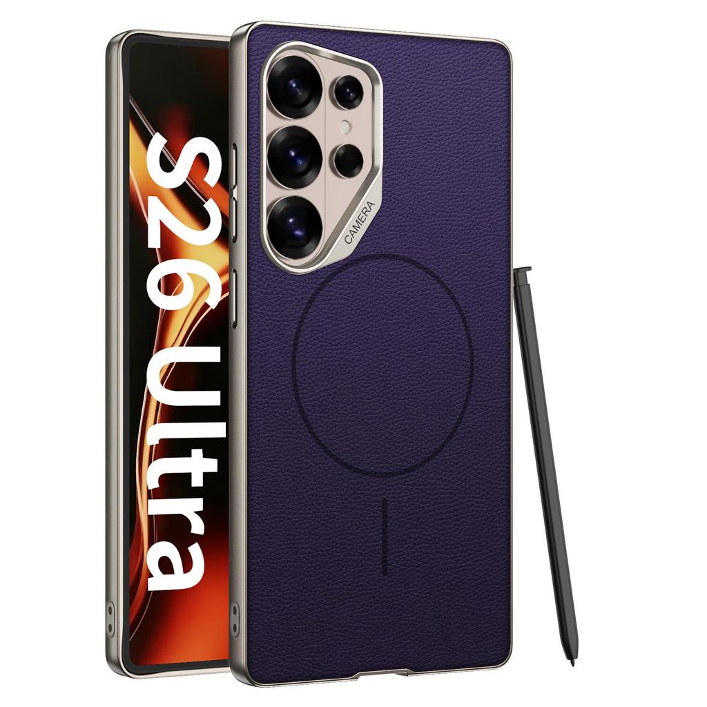 S26 Ultra Magnetic Leather Case with Camera Ring and MagSafe Compatibility