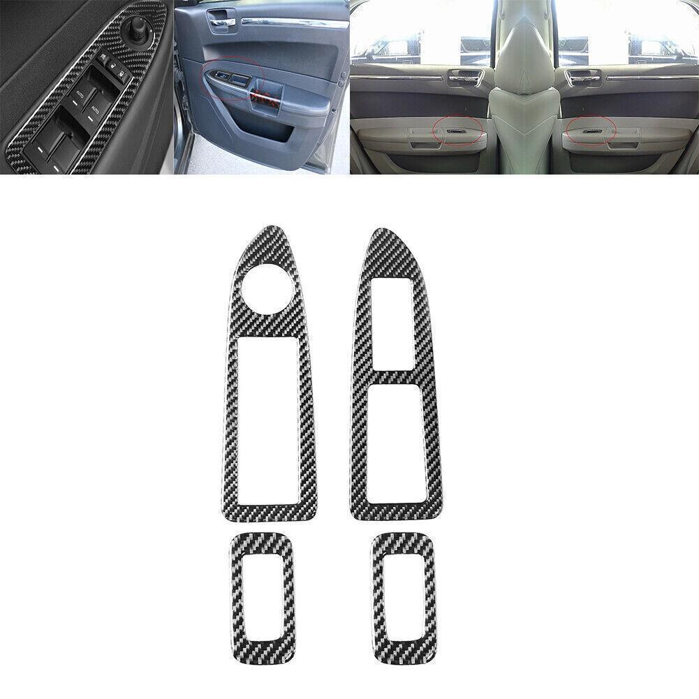 4Pcs Carbon Fiber Interior Window Control Cover Trim For Chrysler 300 2008-2010
