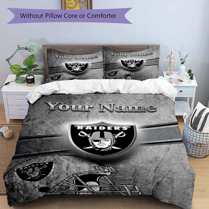 Raiders Fan Gear Custom Name Text Print 1Pc Bedding Set Duvet Cover With Two Pillowcases Soft Bed Linen For Household Bedroom