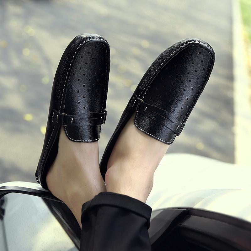 FashionSummer Mens Half Shoes For Men Casual Genuine Leather Loafers Moccasins Breathable Hollow Out Designers Slipon Lazy Slippers Man