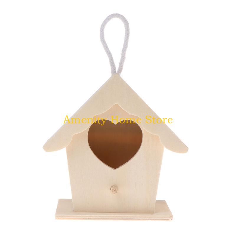 F26C Bird House To Paint for Adults Outside Hanging Natural Small Bird Nest Garden Patio Decoration No Assembly