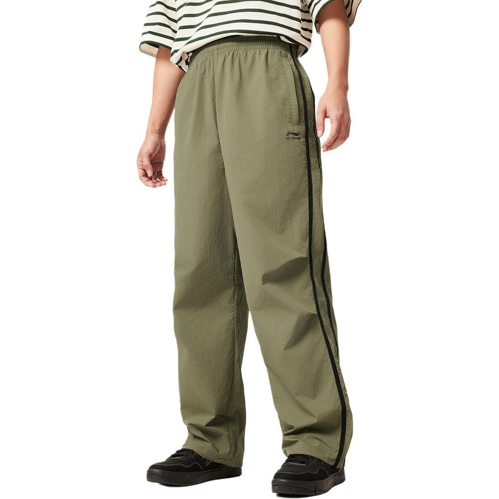 Li-Ning Sports Lifestyle Series Color Block Mid-Rise Comfortable Breathable Versatile Straight Leg Casual Pants Men bottoms Tea-Green AYKV479-4
