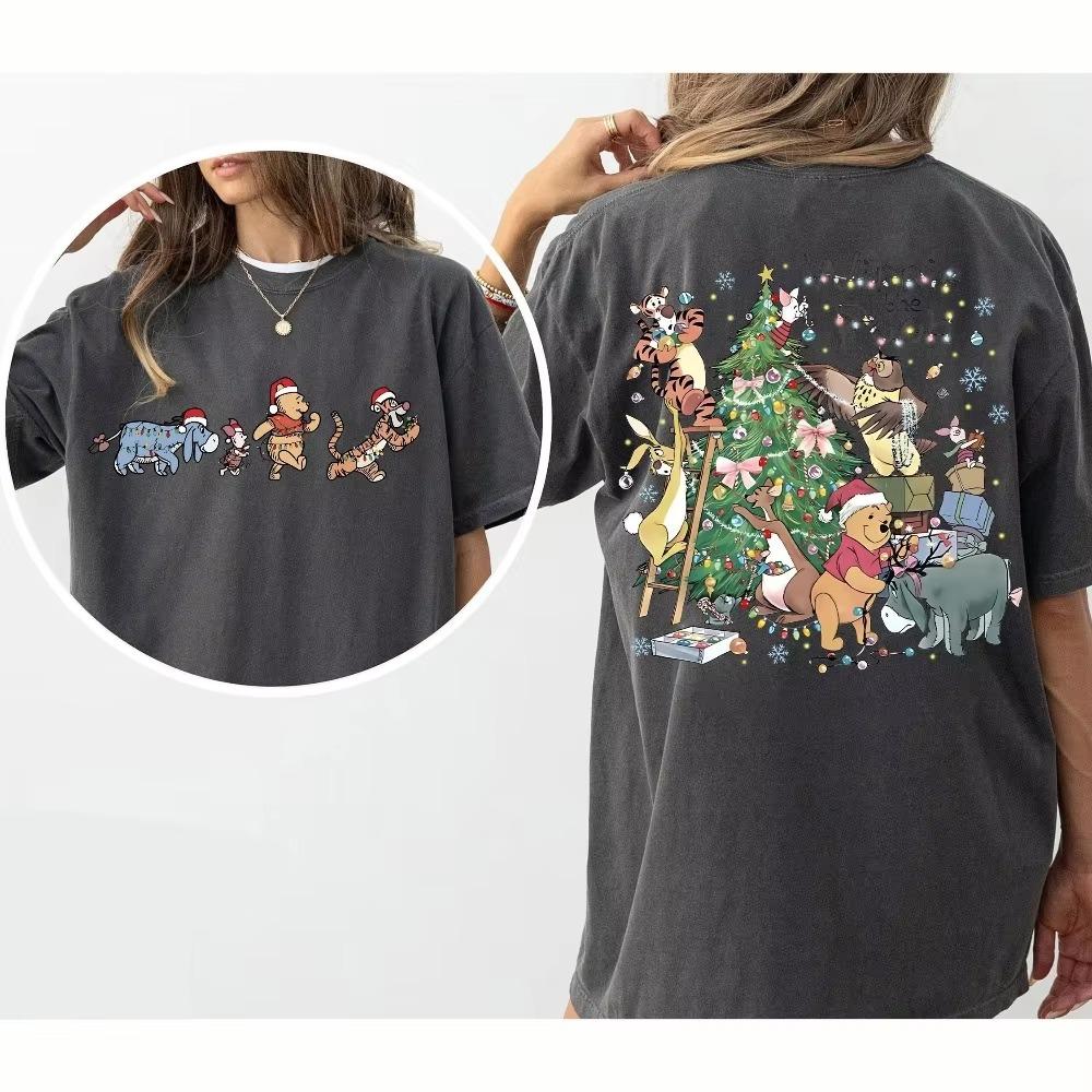 Retro Disney Pooh and Friends Christmas Tree Shirt Christmas Family Matching Tee Pooh Piglet Tigger Eeyore Christmas Shirt