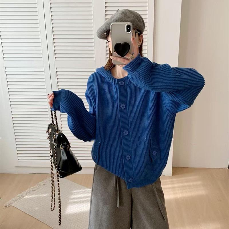 Lazy Wind Sweater Jacket Women's Autumn and Winter Fashion Casual Hooded Top Loose Age-reducing Versatile Knitted Cardigan