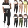 Women's Jogging Fashion Round Neck Short Sleeve Belt Loose Pants Tracksuit