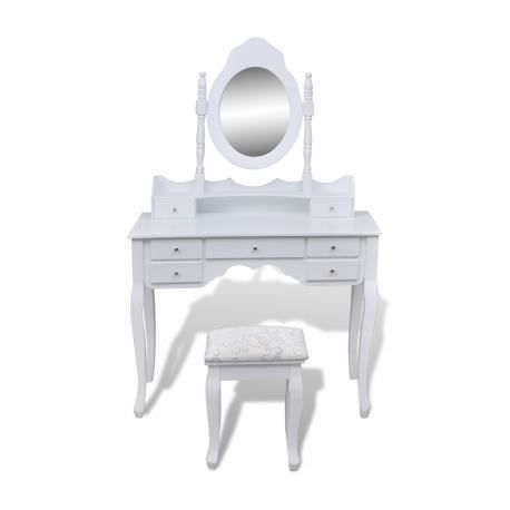 VidaXL Coiffeuse avec miroir et tabouret 7 tiroirs Blanc