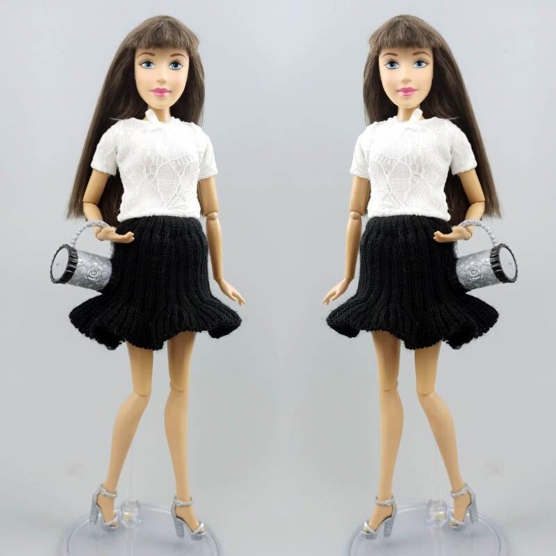 Lace Fashion Doll Clothes For Barbie Doll Outfits White Short Top T-Shirt Black Skirt For 1/6 BJD Doll Accessories Toys