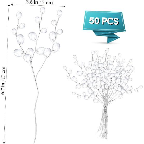50 стеблей Белые Искусственные Букеты Акриловые Капли-Бусины Цветочные Ветви Бусинные Спреи Декоративный Цветок для Свадебных Поделок DIY