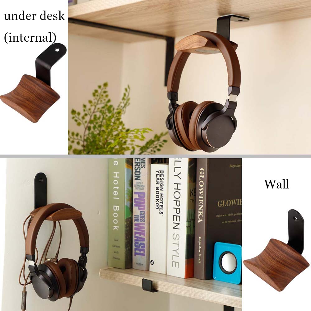 Universal Headphones Stand Solid Wood Gaming Headset Hanger Walnut Beech Maple Wooden+Aluminum Alloy Head-mounted Earphone Holde