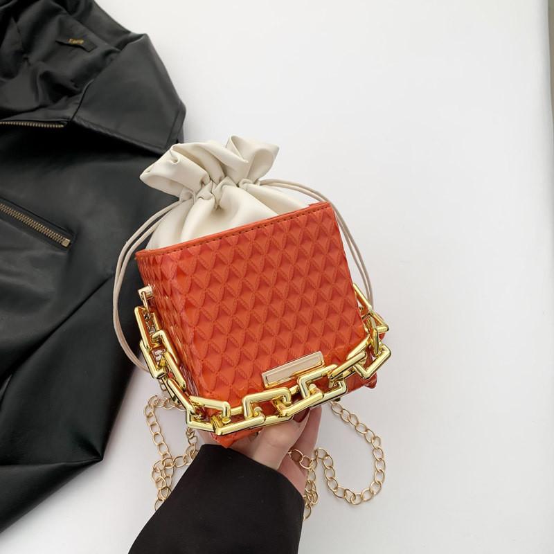 Fashionable Korean Style Crossbody Bag For Women Trendy Pu Bucket Bag With Chain Strap оранжевый