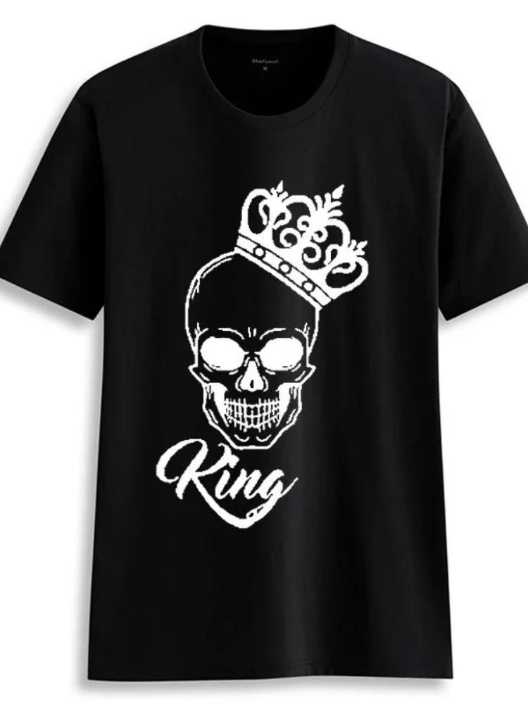 King Queen Couples T Shirt Skull Crown Printing Couple Clothes Summer Tshirt WoUnisex Unisex Casual Oneck Tops Lovers Tee Shirt