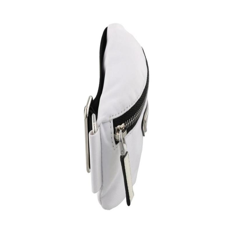 Prada Enamel metal triangle logo zipper closure fabric wrist bag mini women's white