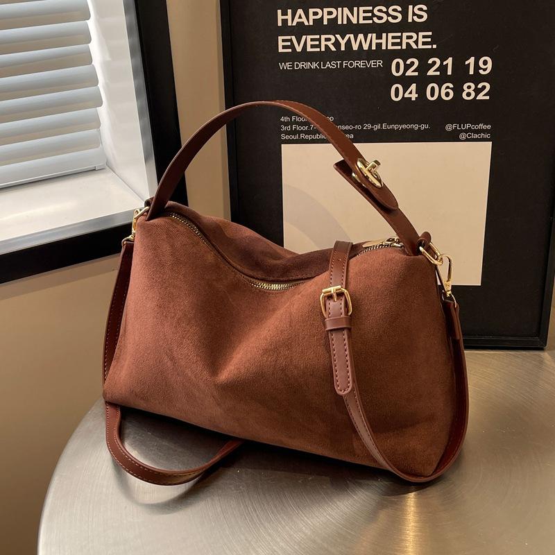 Women Suede Shoulder Bag Crossbody Bag Adjustable Strap Hobo Purse With Inner Pocket Satchel Purse Clutch Purse Zipper Handbag