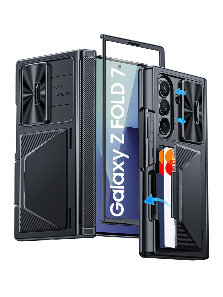 Samsung Galaxy Z Fold 7 Folding Phone Case with RFID Card Holder Shockproof Design and Camera Lens Cover-Gold