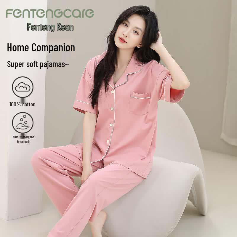 FENTENGCARE Women s 100% Cotton Short Sleeve Pajama Set L